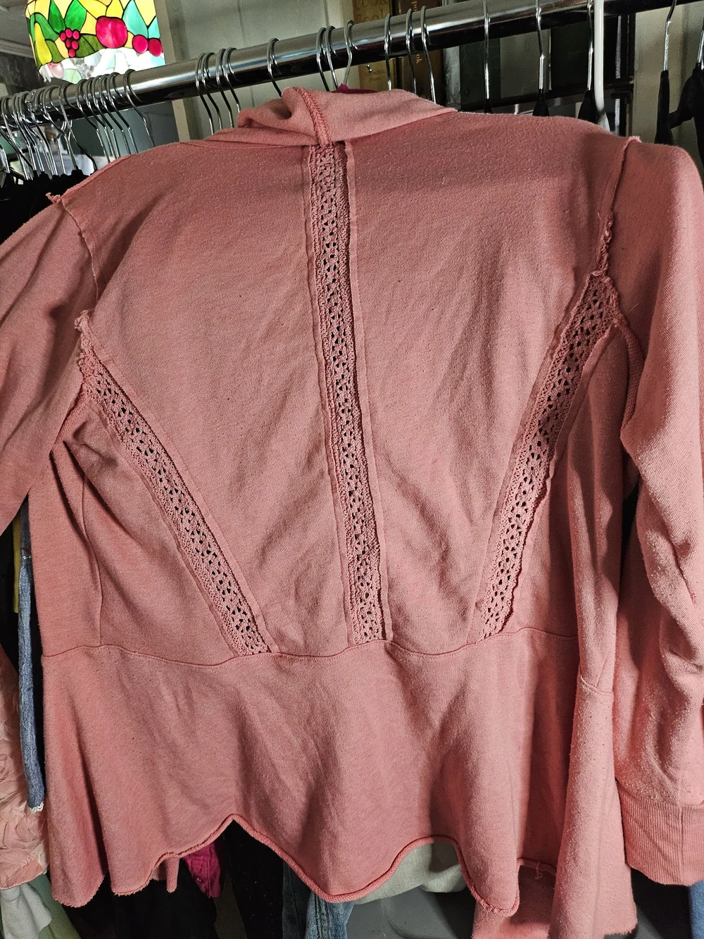 Cato Pink Crochet-Trim Open Front Cardigan Sweater